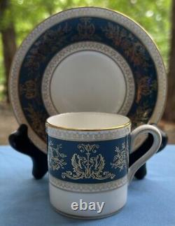 FOUR Wedgwood Columbia Blue & Gold R4509 Demitasse Cup and Saucer Sets