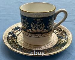 FOUR Wedgwood Columbia Blue & Gold R4509 Demitasse Cup and Saucer Sets