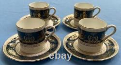 FOUR Wedgwood Columbia Blue & Gold R4509 Demitasse Cup and Saucer Sets