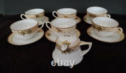 FREE Antique Japanese 6 Demitasse Porcelain Sets & Sugar Bowl Gold Guilded
