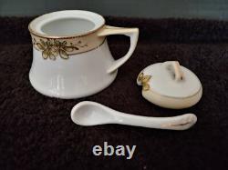 FREE Antique Japanese 6 Demitasse Porcelain Sets & Sugar Bowl Gold Guilded