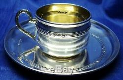 FRENCH STERLING SILVER DEMITASSE CUP AND SAUCER BY LOUIS COIGNET PARIS c. 1890