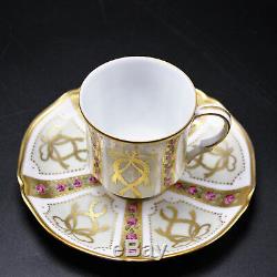 Faberge Gold, Enamel & Jeweled Demitasse Cup Saucer Limoges Porcelain China 24K