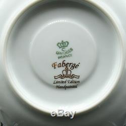 Faberge Gold, Enamel & Jeweled Demitasse Cup Saucer Limoges Porcelain China 24K