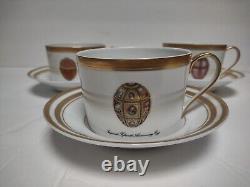 Faberge Limoges Imperial egg Demitasse Set of 3 Cups And Saucers