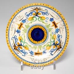 Faenza Italy Majolica Pottery Blue Yellow Set of 4 Demitasse Cups and 6 Saucers
