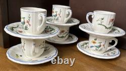Faiencerie De Gien Coffee Pot & 6 Demitasse Cups & Saucers Oiseau De Paradis