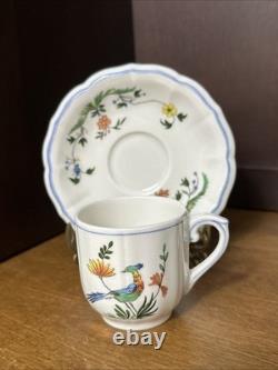 Faiencerie De Gien Coffee Pot & 6 Demitasse Cups & Saucers Oiseau De Paradis