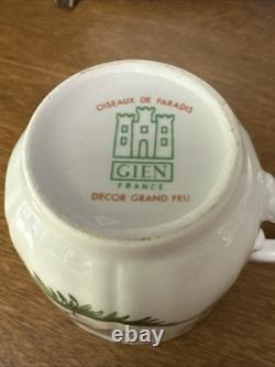 Faiencerie De Gien Coffee Pot & 6 Demitasse Cups & Saucers Oiseau De Paradis
