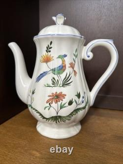 Faiencerie De Gien Coffee Pot & 6 Demitasse Cups & Saucers Oiseau De Paradis