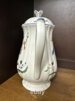 Faiencerie De Gien Coffee Pot & 6 Demitasse Cups & Saucers Oiseau De Paradis