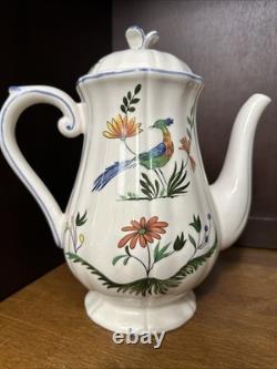 Faiencerie De Gien Coffee Pot & 6 Demitasse Cups & Saucers Oiseau De Paradis