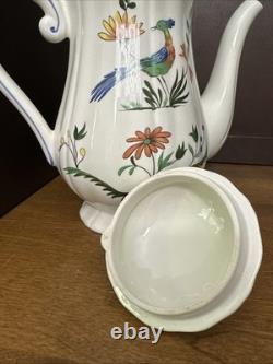 Faiencerie De Gien Coffee Pot & 6 Demitasse Cups & Saucers Oiseau De Paradis