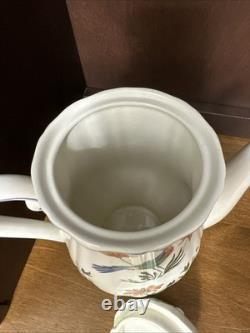 Faiencerie De Gien Coffee Pot & 6 Demitasse Cups & Saucers Oiseau De Paradis
