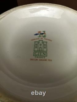 Faiencerie De Gien Coffee Pot & 6 Demitasse Cups & Saucers Oiseau De Paradis