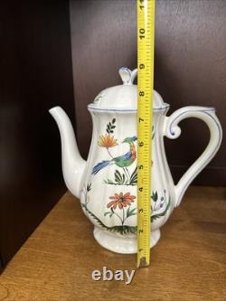 Faiencerie De Gien Coffee Pot & 6 Demitasse Cups & Saucers Oiseau De Paradis
