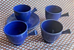Fiestaware vtg cobalt blue Demitasse COFFEE CUP SAUCER SET stick handle tea mug