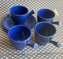 Fiestaware vtg cobalt blue Demitasse COFFEE CUP SAUCER SET stick handle tea mug