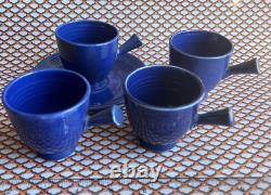 Fiestaware vtg cobalt blue Demitasse COFFEE CUP SAUCER SET stick handle tea mug