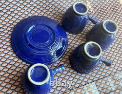 Fiestaware vtg cobalt blue Demitasse COFFEE CUP SAUCER SET stick handle tea mug