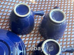 Fiestaware vtg cobalt blue Demitasse COFFEE CUP SAUCER SET stick handle tea mug
