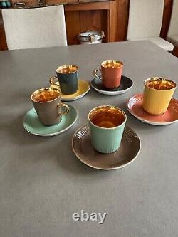 Figgjo Flint Norway Demitasse Espresso Cups Saucers Multicolor Gold Set of 5 MCM