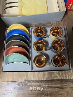 Figgjo Flint Norwegian Demitasse Espresso Gold Gild 1950's Cup Saucers Set of 6