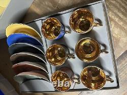 Figgjo Flint Norwegian Demitasse Espresso Gold Gild 1950's Cup Saucers Set of 6