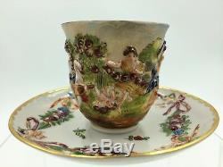 Fine 18th-19th Century Italian Capodimonte Porcelain Demitasse Cup & Saucer