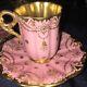 Fine Antique Coalport Pink & Gold Beaded Demitasse Cup & Saucer A. D. 1750