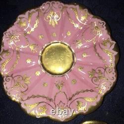 Fine Antique Coalport Pink & Gold Beaded Demitasse Cup & Saucer A. D. 1750