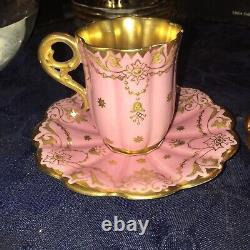 Fine Antique Coalport Pink & Gold Beaded Demitasse Cup & Saucer A. D. 1750