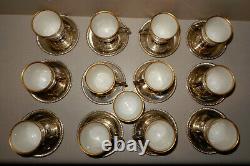 Fisher 670g Sterling Silver Demitasse Cups + Saucers Rosenthal Inserts SET OF 12