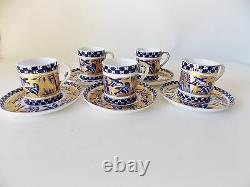 Five Coalport Bamboo Bird Garden Demitasse Cups And Saucers Cobalt Blue And Gold