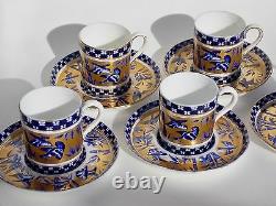 Five Coalport Bamboo Bird Garden Demitasse Cups And Saucers Cobalt Blue And Gold