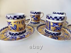 Five Coalport Bamboo Bird Garden Demitasse Cups And Saucers Cobalt Blue And Gold