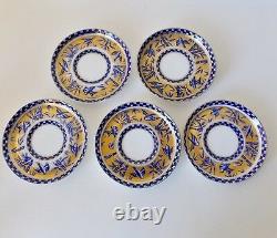 Five Coalport Bamboo Bird Garden Demitasse Cups And Saucers Cobalt Blue And Gold