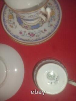 Footed Royal Morella Blue Demitasse Cups And Saucers