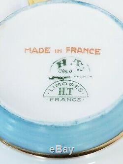 France Demitasse Limoges Unique set of 8 H. T. Tea Cups & Saucers