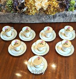 Franciscan Cherokee Rose Demitasse Cup Saucer Set Of 8 Vtg Green Band Gold Band