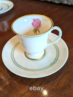 Franciscan Cherokee Rose Demitasse Cup Saucer Set Of 8 Vtg Green Band Gold Band