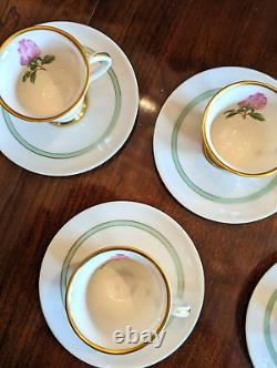 Franciscan Cherokee Rose Demitasse Cup Saucer Set Of 8 Vtg Green Band Gold Band