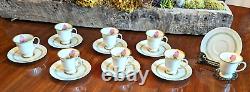 Franciscan Cherokee Rose Demitasse Cup Saucer Set Of 8 Vtg Green Band Gold Band