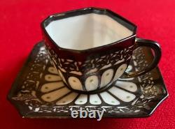 Fraureuth Porcelain Demitasse Cup & Saucer 19th Early 20th c. Silver Overlay