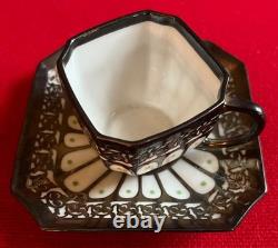 Fraureuth Porcelain Demitasse Cup & Saucer 19th Early 20th c. Silver Overlay