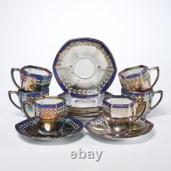 Fraureuth Porcelain Demitasse Cup Saucer Set of 6 Silver Late 19th Early 20th