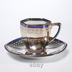 Fraureuth Porcelain Demitasse Cup Saucer Set of 6 Silver Late 19th Early 20th