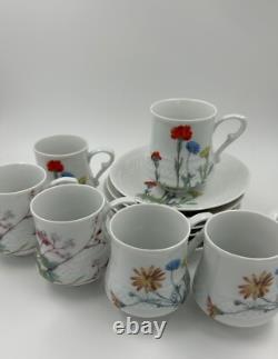French Porcelain Demitasse Espresso Cups and Saucers