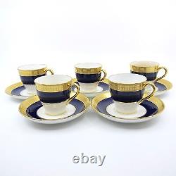 G6262 by MINTON Cobalt Band Gold Encrusted Set of 5 Demitasse Cups & Saucers