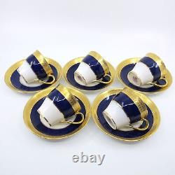 G6262 by MINTON Cobalt Band Gold Encrusted Set of 5 Demitasse Cups & Saucers